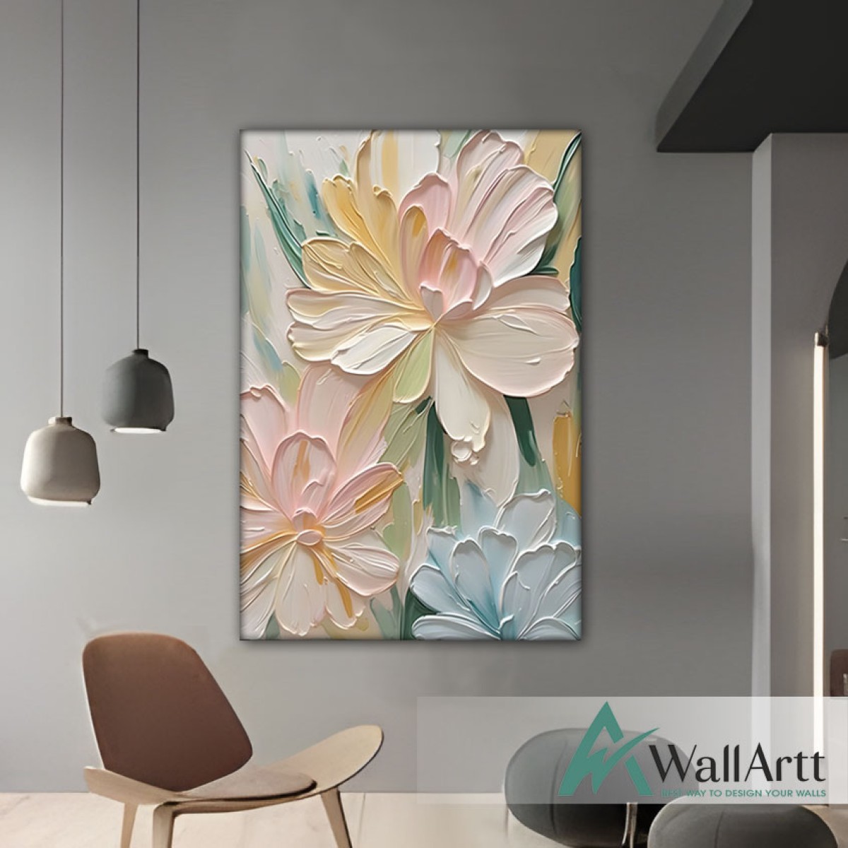 Soft Color Flowers II 3d Heavy Textured Partial Oil Painting - Wall Art